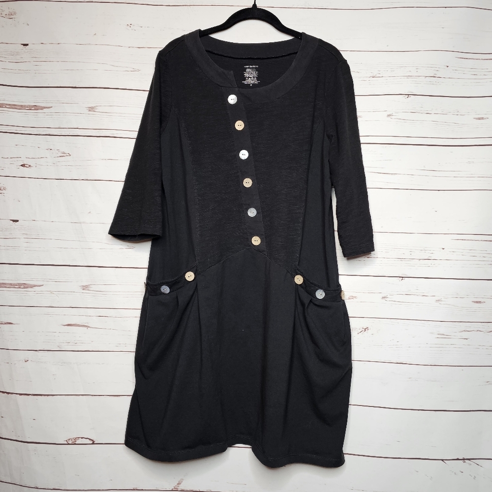Neon Buddha Black Boho Dress with Button Accents